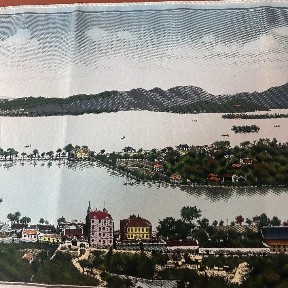 Vintage Chinese Silk Brocade Tapestry West Lake Hangzhou 30